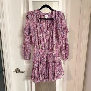 MISA Los Angeles Purple Floral Long Sleeve Mini Dress – Size Medium